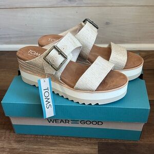 NWT-TOMS Women's Diana Raffia Buckle Mules-Size 7
